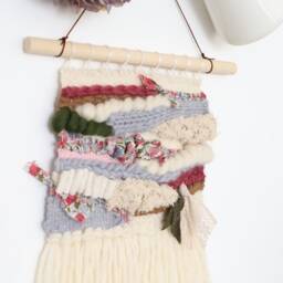 Handmade Woven Wall Hanging Liberty Print, Merino Wool Tassels - thumbnail 4