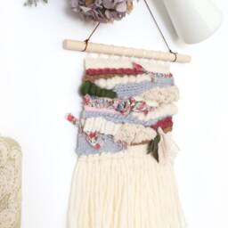 Handmade Woven Wall Hanging Liberty Print, Merino Wool Tassels - thumbnail 3