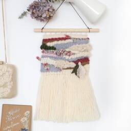 Handmade Woven Wall Hanging Liberty Print, Merino Wool Tassels - thumbnail 2