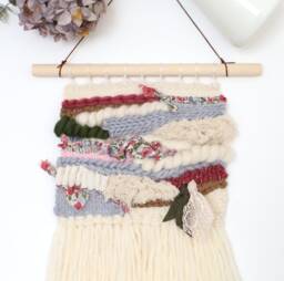 Handmade Woven Wall Hanging Liberty Print, Merino Wool Tassels - thumbnail 1