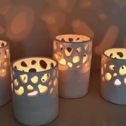 Handmade Large Ceramic Candle Lantern Hand Carved White Holder Luminary Cozy Decor Wedding Table Centerpiece Gift Anniversary - thumbnail 3