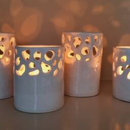 Handmade Large Ceramic Candle Lantern Hand Carved White Holder Luminary Cozy Decor Wedding Table Centerpiece Gift Anniversary - thumbnail 4