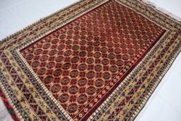 High Quality Handmade 3'4x4'10 Turkmen Khuaja Roshnai Rug, Hand-Knotted 3x5 Afghan Living Room Bedroom Tribal Red Bukhara Rug - thumbnail 1