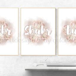 Islamic Poster Set, Sabr, Shukr, Dua, Wall Art With Roses - thumbnail 2