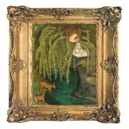 Weeping Willow Tree Art Print Deer, Girl, Surreal Animal Print - 8x10 - thumbnail 2