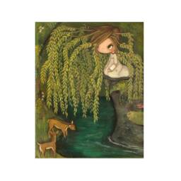 Weeping Willow Tree Art Print Deer, Girl, Surreal Animal Print - 8x10 - thumbnail 1