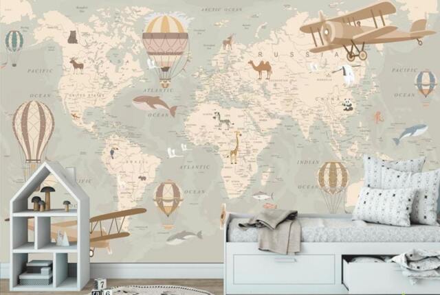 Animal World Map Wallpaper Kids Nursery Wall Decor - image 1