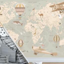 Animal World Map Wallpaper Kids Nursery Wall Decor - thumbnail 3