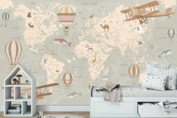 Animal World Map Wallpaper Kids Nursery Wall Decor - thumbnail 1