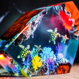 Jellyfish & Coral Epoxy Resin Night Light, Mexican Salamander Resin Art Lamp, Deep Ocean Jelly Fish Light - thumbnail 3
