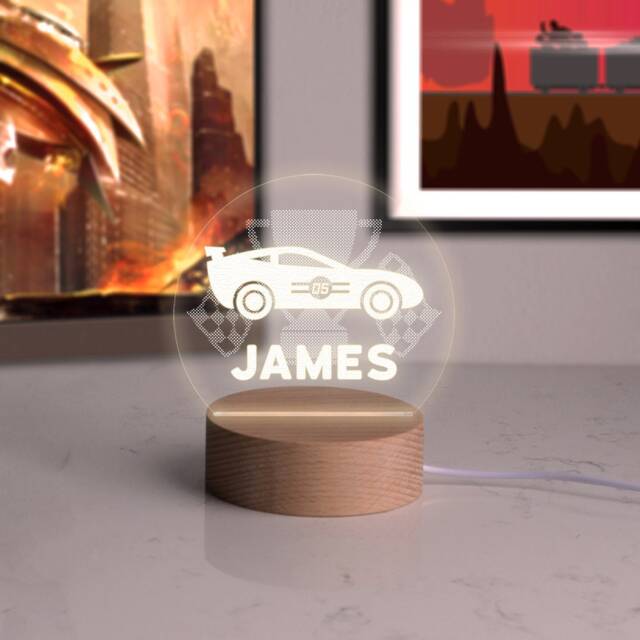 Personalised Racing Car Children's Night Light - Personalized For Boys Kids Lights Baby Bedroom - image 1