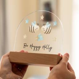 Personalised Bee Night Light Beech Wood Base, Kids Nursery Decor - Uv599 - thumbnail 4