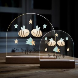 Personalised Bee Night Light Beech Wood Base, Kids Nursery Decor - Uv599 - thumbnail 2