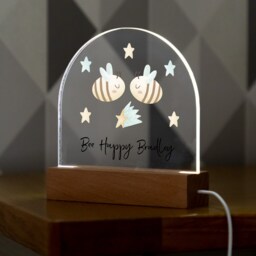 Personalised Bee Night Light Beech Wood Base, Kids Nursery Decor - Uv599 - thumbnail 3