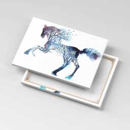 Animal Nature - Painted Horse & Trees Canvas, Picture Wall Hanging, Blue Decor, Abstraction Canvas Print - thumbnail 3