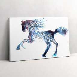 Animal Nature - Painted Horse & Trees Canvas, Picture Wall Hanging, Blue Decor, Abstraction Canvas Print - thumbnail 2