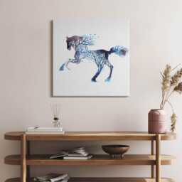 Animal Nature - Painted Horse & Trees Canvas, Picture Wall Hanging, Blue Decor, Abstraction Canvas Print - thumbnail 1