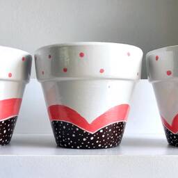 Hand Painted Pot Set, Pink & Brown White Trio, Waterproofed, Plant Set Of 3, Succulent Planters, Cute Design Pots, Spotty Pots - thumbnail 3