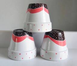 Hand Painted Pot Set, Pink & Brown White Trio, Waterproofed, Plant Set Of 3, Succulent Planters, Cute Design Pots, Spotty Pots - thumbnail 1