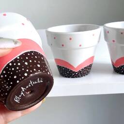 Hand Painted Pot Set, Pink & Brown White Trio, Waterproofed, Plant Set Of 3, Succulent Planters, Cute Design Pots, Spotty Pots - thumbnail 2