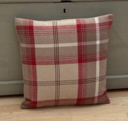 Handmade Balmoral Tartan Plaid Cushion Cover Cranberry Red Tweed - thumbnail 1