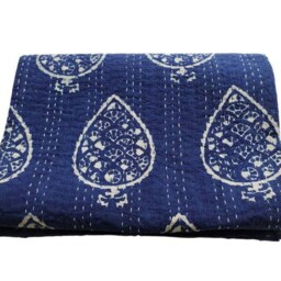 Indigo Blue Indian Handmade Kantha Bedspread Throw Coverlet Perfect Bed Matching Quilt Size-Multi - thumbnail 2
