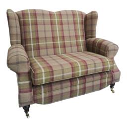 Wing Back Queen Anne Cottage 2 Seat Sofa -Balmoral Heather Tartan Fabric