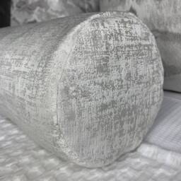 "Amelie Cushion 100% Duck Feather White & Silver Shimmer Bolster 16"" X 6" - thumbnail 4