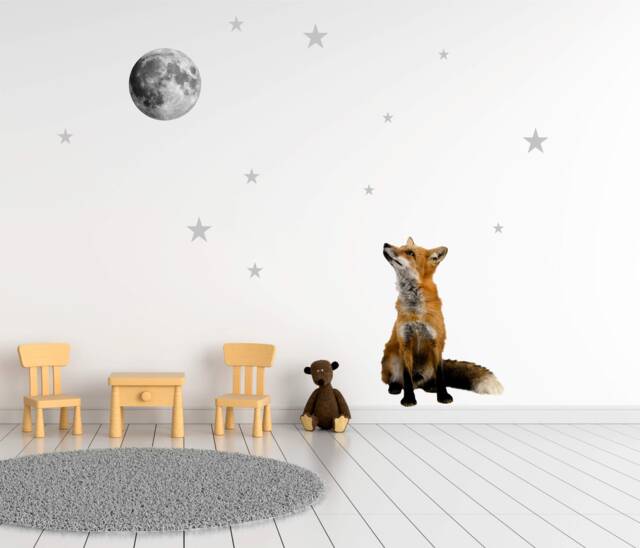 Fox Wall Decal Woodland Nursery Decor, Moon & Stars - image 1