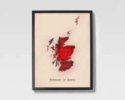 Clan Stewart Of Appin Scottish Tartan Map - Scotland Family Wall Decor, Ready To Hang - thumbnail 1
