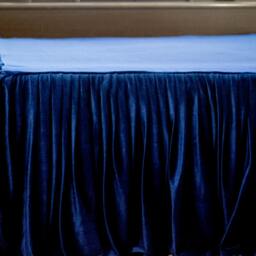 Skirted Bedspread, Navy Blue Velvet King Size Queen Twin Coverlet - thumbnail 3