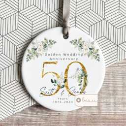 Personalised Anniversary Gift 25 50 30 40 60 Silver Golden Floral Ceramic Small Vase Jug Mug - thumbnail 3