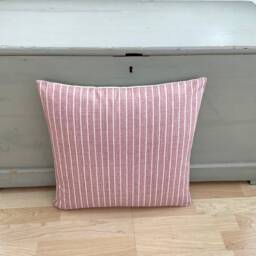 Country Pencil Ticking Stripe in Pink Ivory Linen Throw Cushion Cover/Sham Pillowcase - thumbnail 2