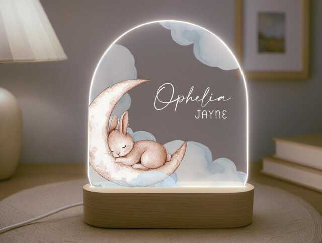 Personalised Children's Cute Bunny Night Light - Led Lamp Nursery Decor Baby Girl Gift For New Name Sign Bedroom - image 1