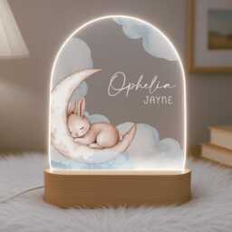 Personalised Children's Cute Bunny Night Light - Led Lamp Nursery Decor Baby Girl Gift For New Name Sign Bedroom - thumbnail 2