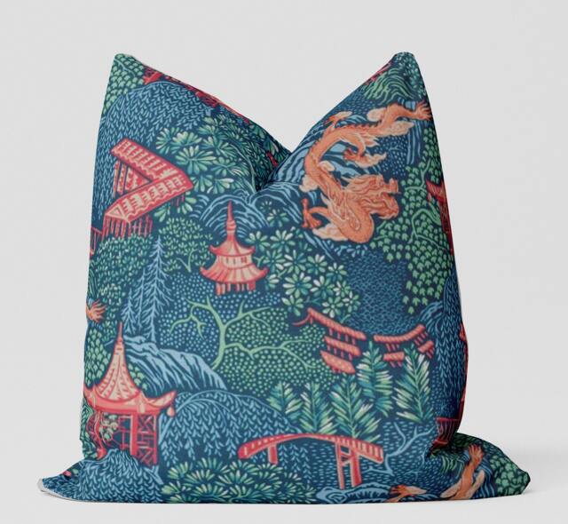 Asian Garden Pillow Cover/Navy