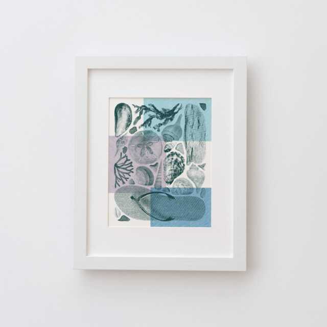 Coastal Flatlay Wall Art Print - Vintage Poster Design, Archival Quality Matte Fine Art Print. Risograph Print, Nautical Beach Gift - image 1