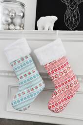 Nordic Christmas Stocking, Festive Holiday Decor, Hygge, Fair Isle, Red Teal 705 706, Custom Gift, Personalized - thumbnail 1
