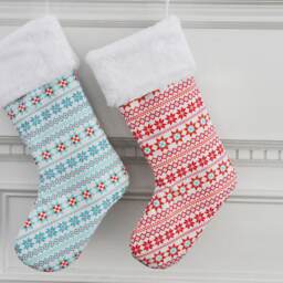 Nordic Christmas Stocking, Festive Holiday Decor, Hygge, Fair Isle, Red Teal 705 706, Custom Gift, Personalized - thumbnail 2