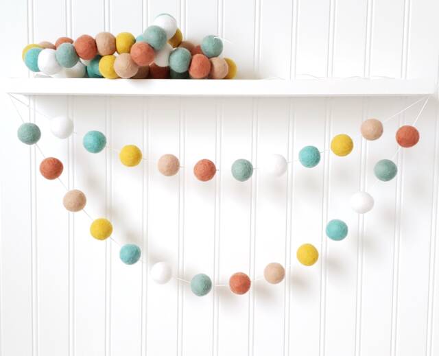 Boho Felt Ball Garland, Nursery Decor, Gender Neutral Baby Room Playroom Wall Hanging, Shower Gift - image 1