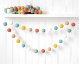 Boho Felt Ball Garland, Nursery Decor, Gender Neutral Baby Room Playroom Wall Hanging, Shower Gift - thumbnail 1