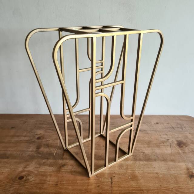 Gold Art Deco Side Table - Modern Living Room House Furniture Architecture Inspired Plant Stand For Interior Home Design - image 1