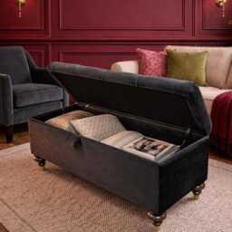Chesterfield Plush Velvet Footstool - Tufted Ottoman With Wooden Legs - thumbnail 3