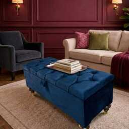 Chesterfield Plush Velvet Footstool - Tufted Ottoman With Wooden Legs - thumbnail 2