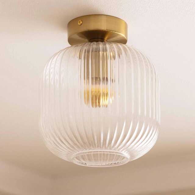Aroa - Glass Shade Flush Mount Ceiling Light Mid Century Brass Accent - image 1