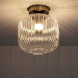 Aroa - Glass Shade Flush Mount Ceiling Light Mid Century Brass Accent - thumbnail 3
