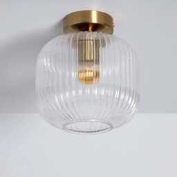Aroa - Glass Shade Flush Mount Ceiling Light Mid Century Brass Accent - thumbnail 2