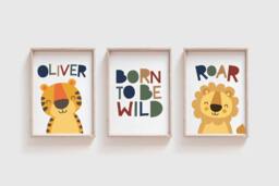3 Boys Nursery Prints - Jungle Wall Art Bedroom Safari Quotes Playroom - thumbnail 1
