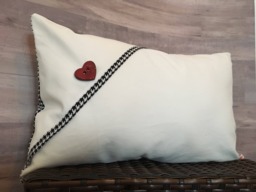 Valentines Lumbar Pillow Cover Red Heart Button, Houndstooth Detail - thumbnail 1