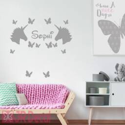 Personalised Unicorn Wall Stickers, Butterfly Name Decals, Nursery Decor For Kids' Room - thumbnail 3